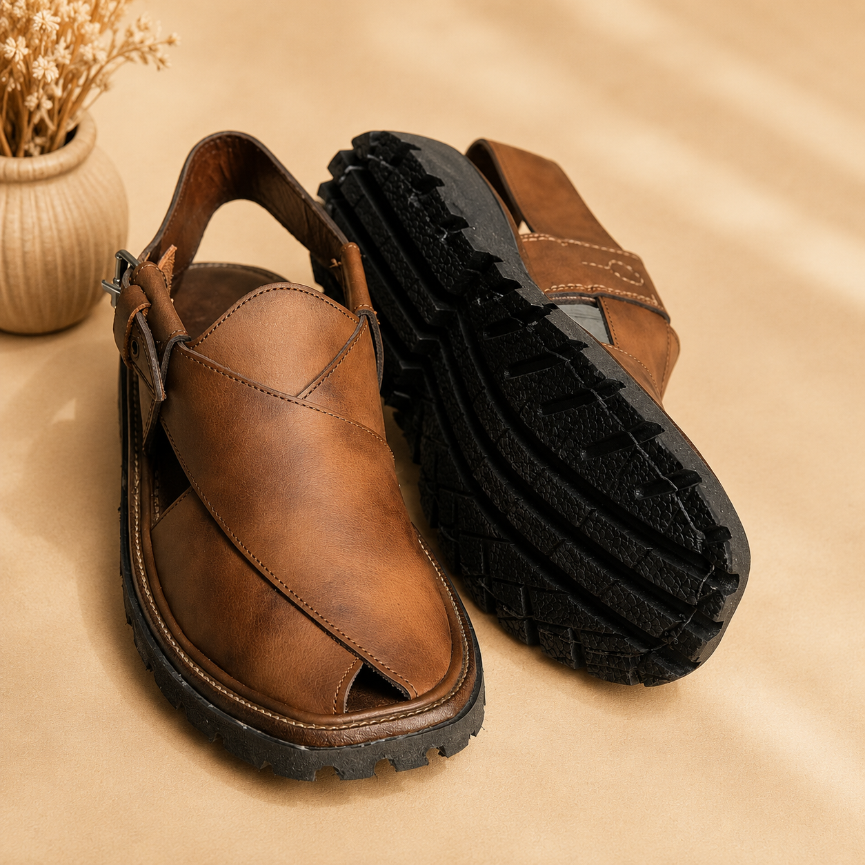 Narozi Classic Handmade Leather Sandals - Shaded Brown