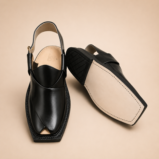 Italian Leather Narozi (100% Leather Sole) Chappal Black